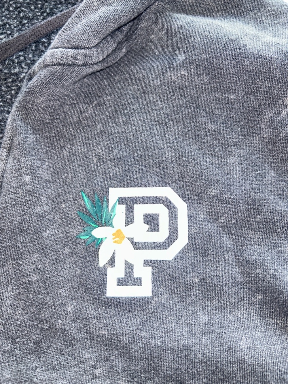 PINK Victoria's Secret Gray Full-Zip Hooded Sweatshirt with Floral Accents - Picture 3 of 13